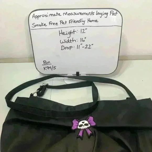 Unbranded Black Satin Bow Adjustable Crossbody Shoulder Bag Purple Skull Patch - Picture 15 of 15